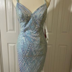 Light blue sequin special occasion dress.